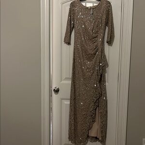 Alex Evenings Sequin Embellished Dress in Taupe